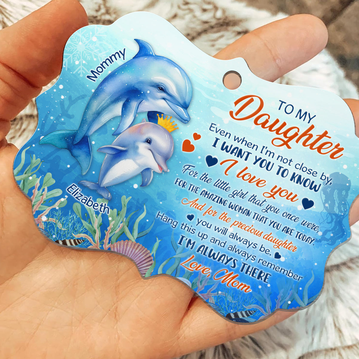 Daughter Gifts, Even When I'm Not Close By Ocean Theme Medallion Aluminum Ornament
For Girls Babies From Mom Mother, Xmas Tree Decor Gifts For Birthday Christmas Holiday Winter Keepsake