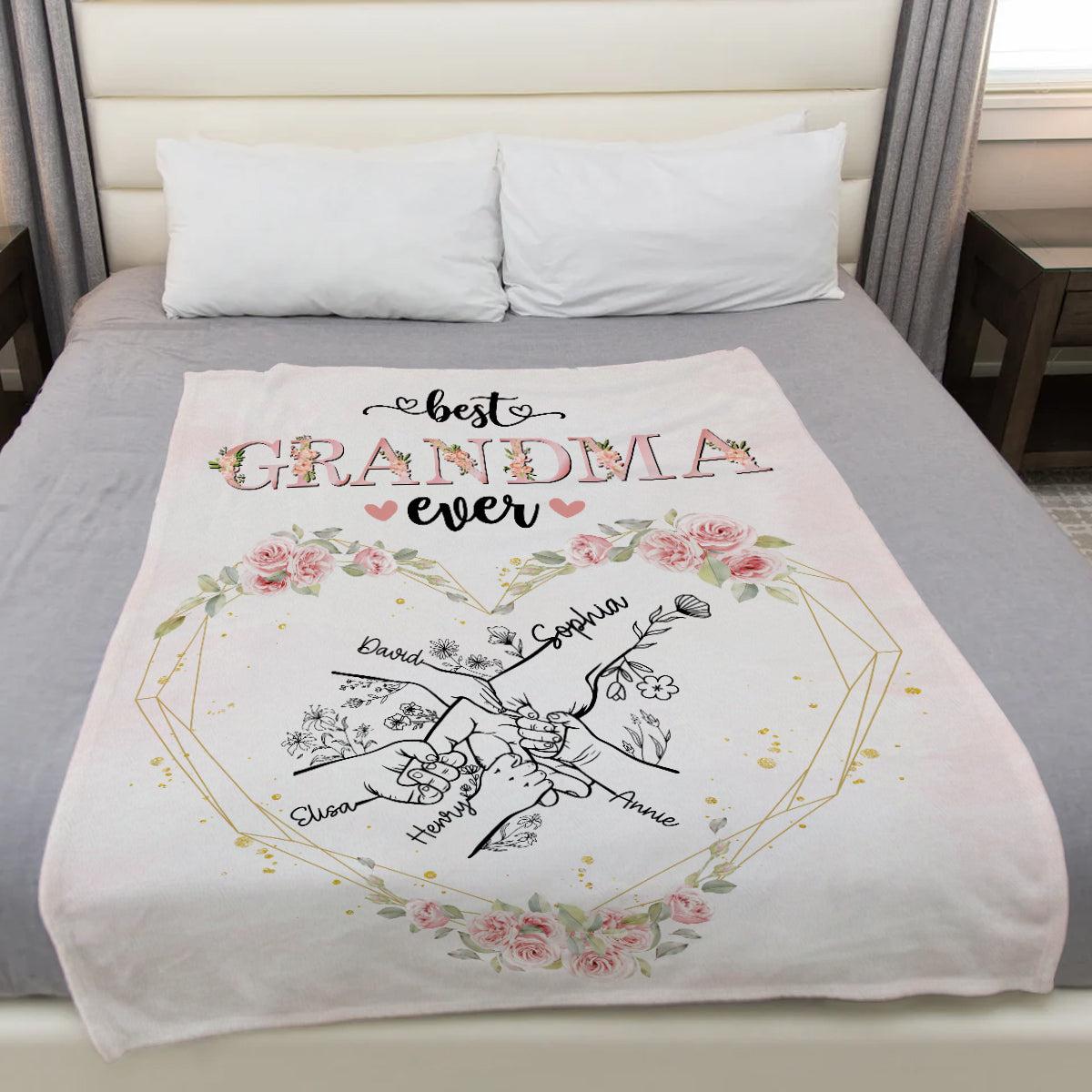 Grandma Gifts, Grandma Ever Hand In Hand Flowers Funny, Personalized Blanket, Gifts For Grandma Nana From Grandkids, Custom Fleece Sherpa Blanket, Gifts For Birthday Mother's Day