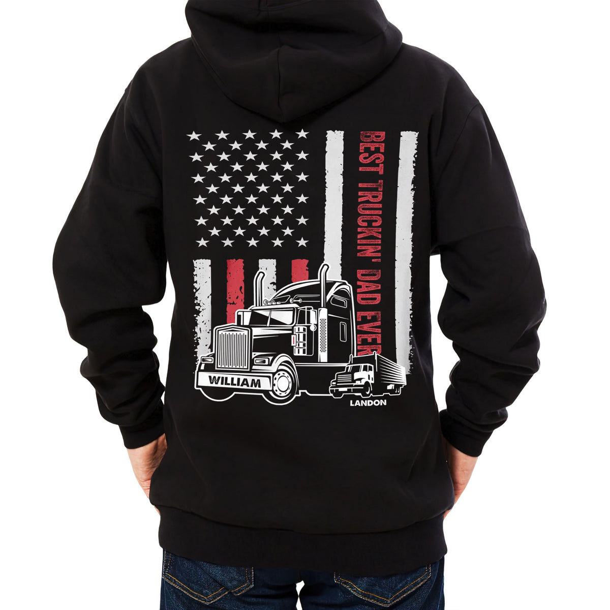 Personalized T-Shirt For Trucking Dad Father From Son Daughter Gifts For Dad Awesome Truckin' Dad Ever Vintage Flag Trucker Custom Name Short Sleeve Tops Tee Shirt For Father's Day