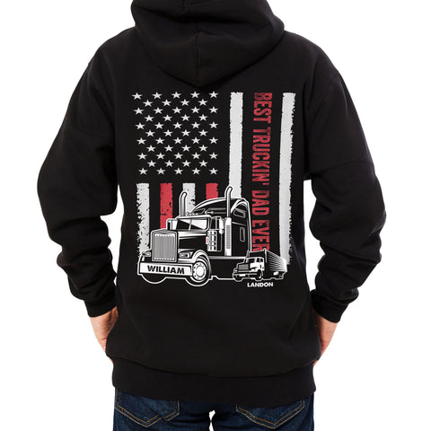 Personalized T-Shirt For Trucking Dad Father From Son Daughter Gifts For Dad Awesome Truckin' Dad Ever Vintage Flag Trucker Custom Name Short Sleeve Tops Tee Shirt For Father's Day