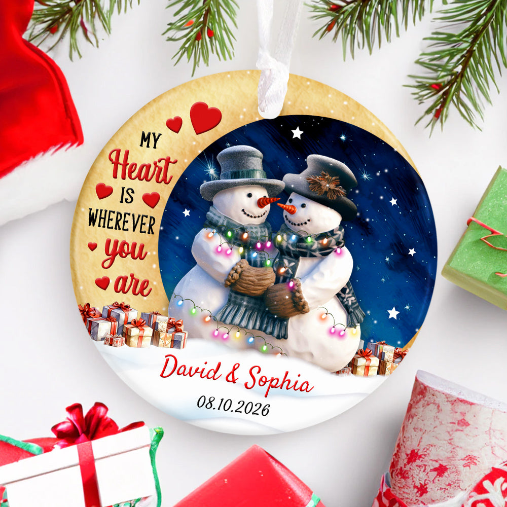 My Heart Is Wherever Cute Couple Crescents Moon, Winter Holiday Keepsake, Christmas Tree Decoration, Couple Christmas Ornament Holiday Tree Trim, Personalized Ornament Gifts For Him Her