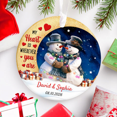 My Heart Is Wherever Cute Couple Crescents Moon, Winter Holiday Keepsake, Christmas Tree Decoration, Couple Christmas Ornament Holiday Tree Trim, Personalized Ornament Gifts For Him Her