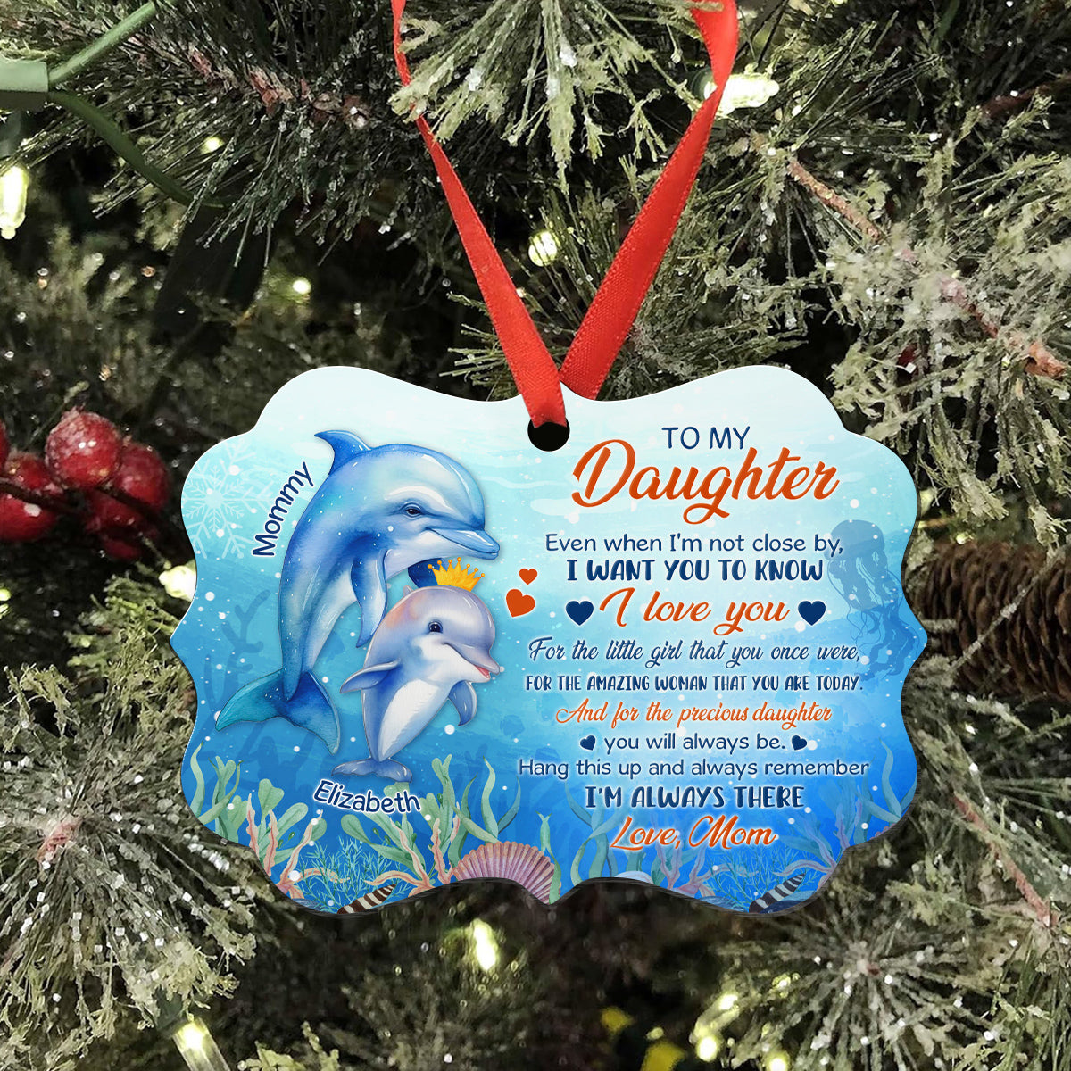 Daughter Gifts, Even When I'm Not Close By Ocean Theme Medallion Aluminum Ornament
For Girls Babies From Mom Mother, Xmas Tree Decor Gifts For Birthday Christmas Holiday Winter Keepsake