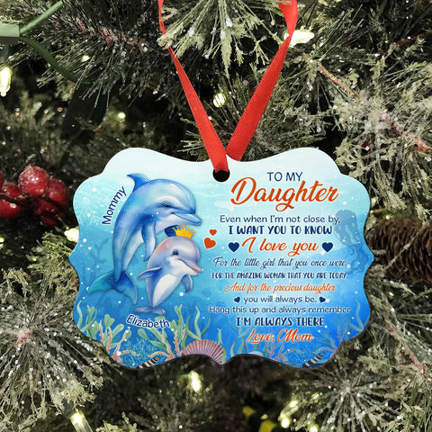 Daughter Gifts, Even When I'm Not Close By Ocean Theme Medallion Aluminum Ornament
For Girls Babies From Mom Mother, Xmas Tree Decor Gifts For Birthday Christmas Holiday Winter Keepsake