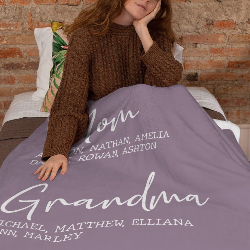 Grandma Gifts, Personalized Name Fleece Bedding Blanket, Mom Grandma Family Tree, Established Year Est Years And Names, Gifts For Nana From Grandkids, Custom Fleece Sherpa Blanket