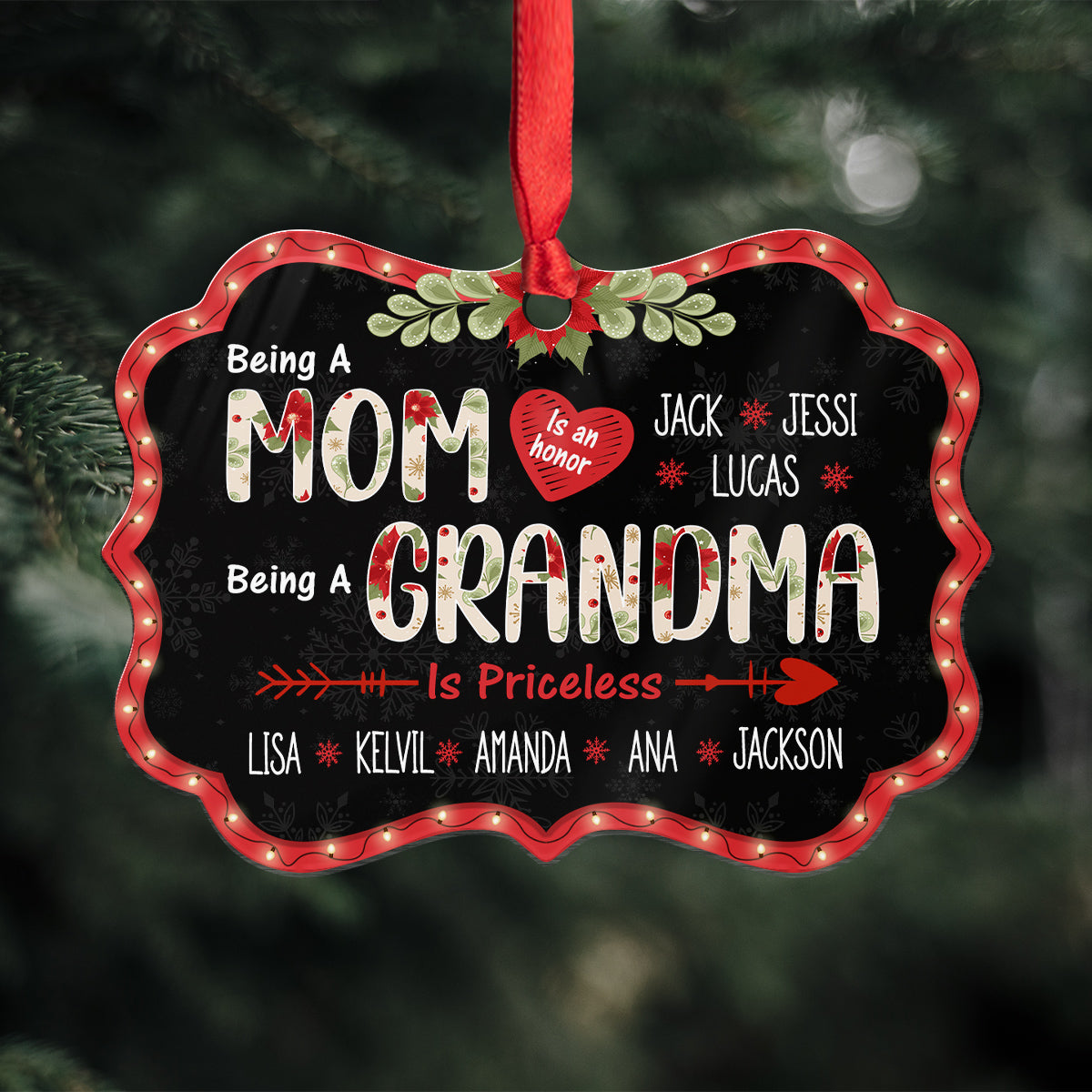 Mom Grandma Ornament, Being A Mom Is An Honor, Being A Grandma Is Priceless, Personalized Grandkids Names, Christmas Gift For Grandma