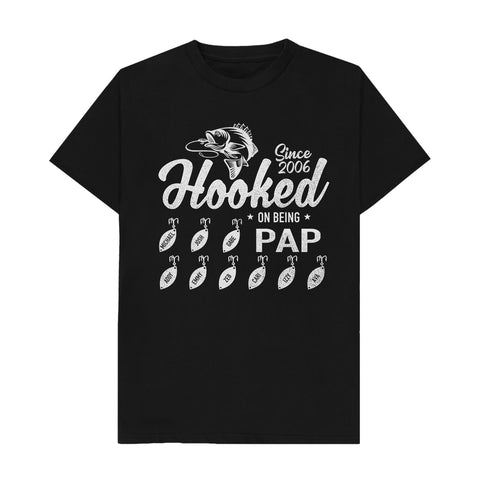 Personalized Funny Hooked On Being Pap Since Year Shirt For Fishing Lovers Grandpa From Grandkids Custom Name Grandpa Gifts T-Shirt Gifts For Men Family On Birthday Christmas Fathers Day