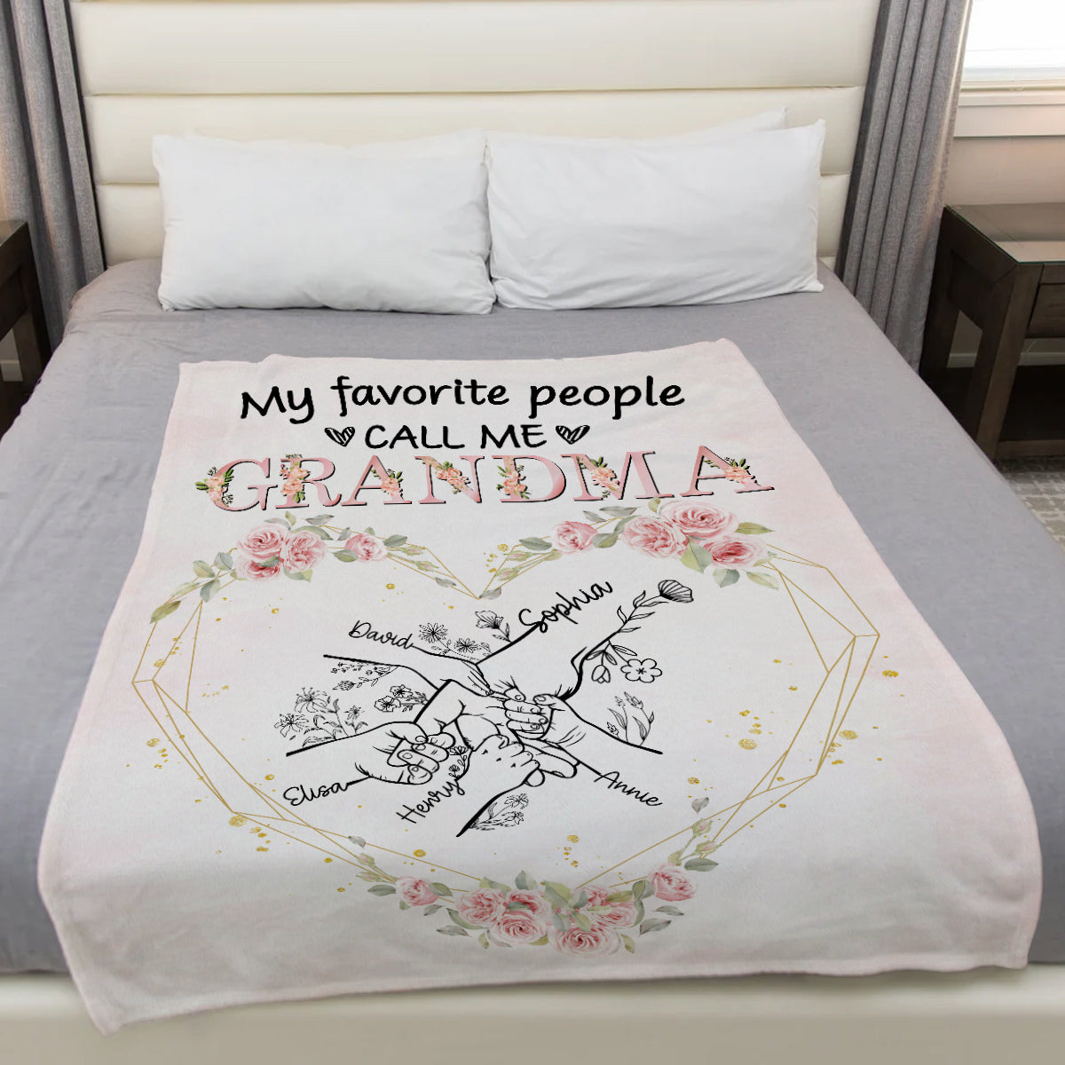 Grandma Gifts, My Favorite People Call Me Funny Flowers, Personalized Blanket, Unique Gifts For Grandma Nana From Grandkids Grandchild, Custom Fleece Sherpa Blanket, Gifts For Birthday