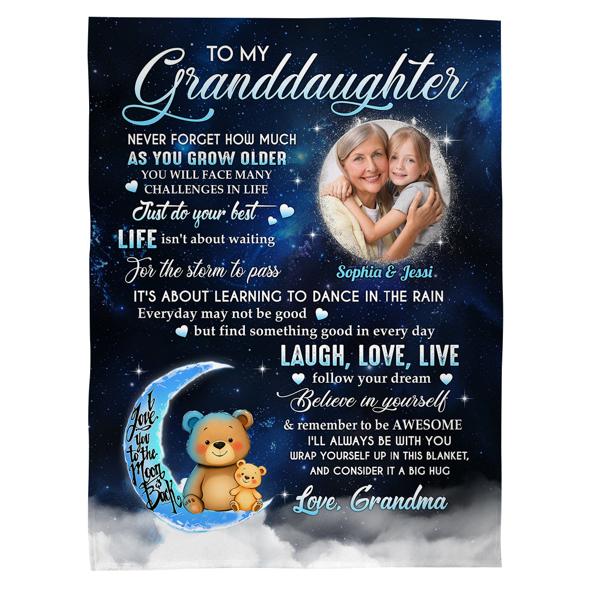 Gifts For Granddaughter, How Much As You Grow Older Cute Bear Upload Photo, Personalized Blanket, Gifts For Granddaughter From Grandma, Fleece Sherpa Blanket, Gifts For Christmas Xmas