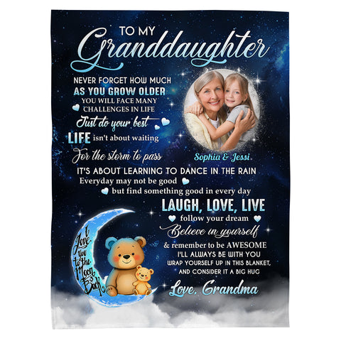 Gifts For Granddaughter, How Much As You Grow Older Cute Bear Upload Photo, Personalized Blanket, Gifts For Granddaughter From Grandma, Fleece Sherpa Blanket, Gifts For Christmas Xmas