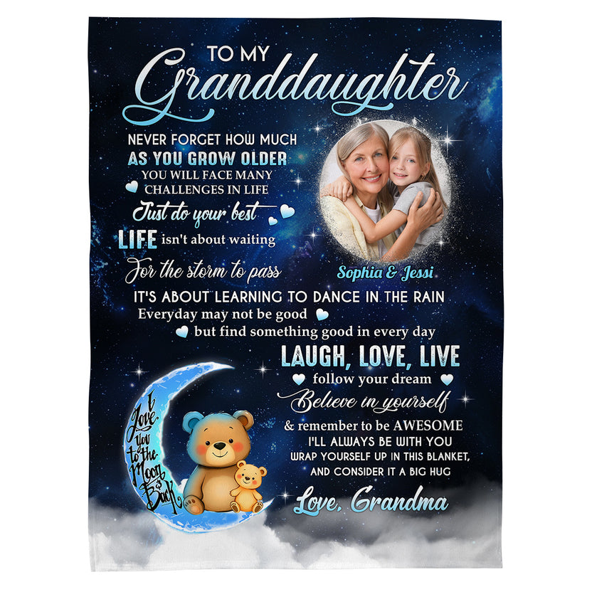 Gifts For Granddaughter, How Much As You Grow Older Cute Bear Upload Photo, Personalized Blanket, Gifts For Granddaughter From Grandma, Fleece Sherpa Blanket, Gifts For Christmas Xmas