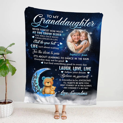 Gifts For Granddaughter, How Much As You Grow Older Cute Bear Upload Photo, Personalized Blanket, Gifts For Granddaughter From Grandma, Fleece Sherpa Blanket, Gifts For Christmas Xmas