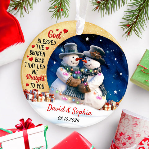 God Blessed The Road That Led Me To You Cute Couple Crescents Moon, Personalized Name Christmas Ornament For Couples, Christmas Tree Decoration, Personalized Ornament, Gifts For Him Her