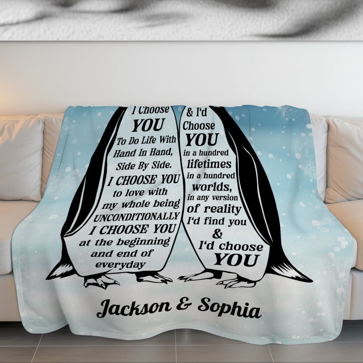 Mr And Mrs Gifts, Penguin Couple Silhouette Vintage I'd Find You & I'd Choose You, Personalized Blanket, Gifts For Him Her Honey, Custom Fleece Sherpa Blanket For Valentine Anniversary