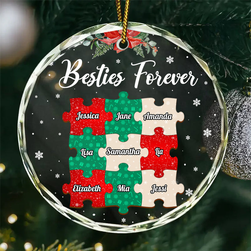 Custom Glass Friends Cute Forever Ornament, Personalized Names Friendship Christmas, Elegant Friend Holiday Keepsake, Personalized Christmas Ornament, Gifts For Unbiological Sister