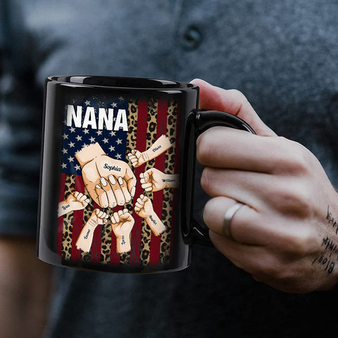 Grandma Gifts, Mom Grandma Nana Hands Drawing Flag With Leopard Printed, Personalized Coffee Mug, Gifts For Abuela From Grandkids, Novelty Ceramic Cup 11 15oz, Gifts For Mother's Day