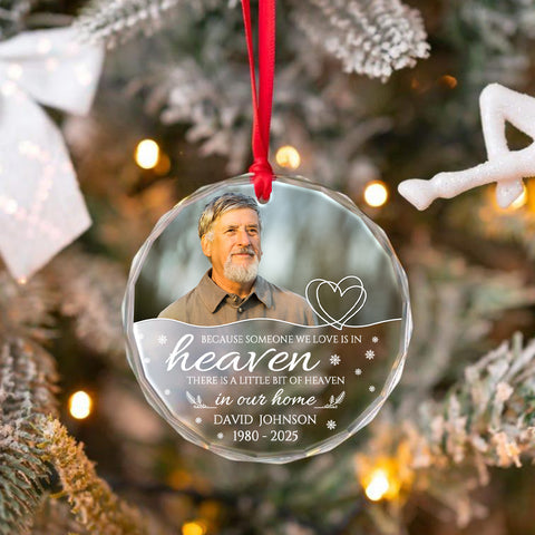 Sympathy Gifts, Memorial Ornament, Because Someone We Love Is In Heaven Circle Glass Ornament, Gifts For Loss Of Mom Dad