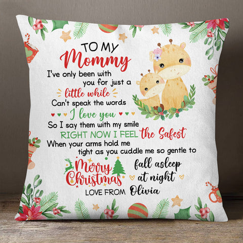 Personalized Square Pillow For New Mom From Family Pregnancy Gifts Cute Giraffe With Baby Sleeping I've Only Been With You Xmas Custom Name Double Sided Sofa Couch Cushion On Christmas
