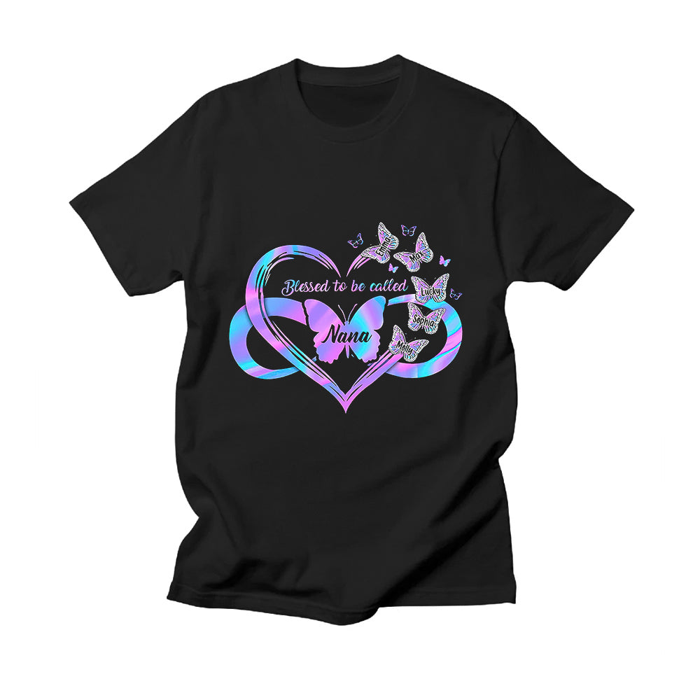 Personalized Shirt For Grandma Nana From Grandchild Blessed To Be Called Nana Butterflies Heart Custom Name Funny Gifts For Grandma Short Sleeve Tops Tee T-Shirt For Birthday Mothers Day