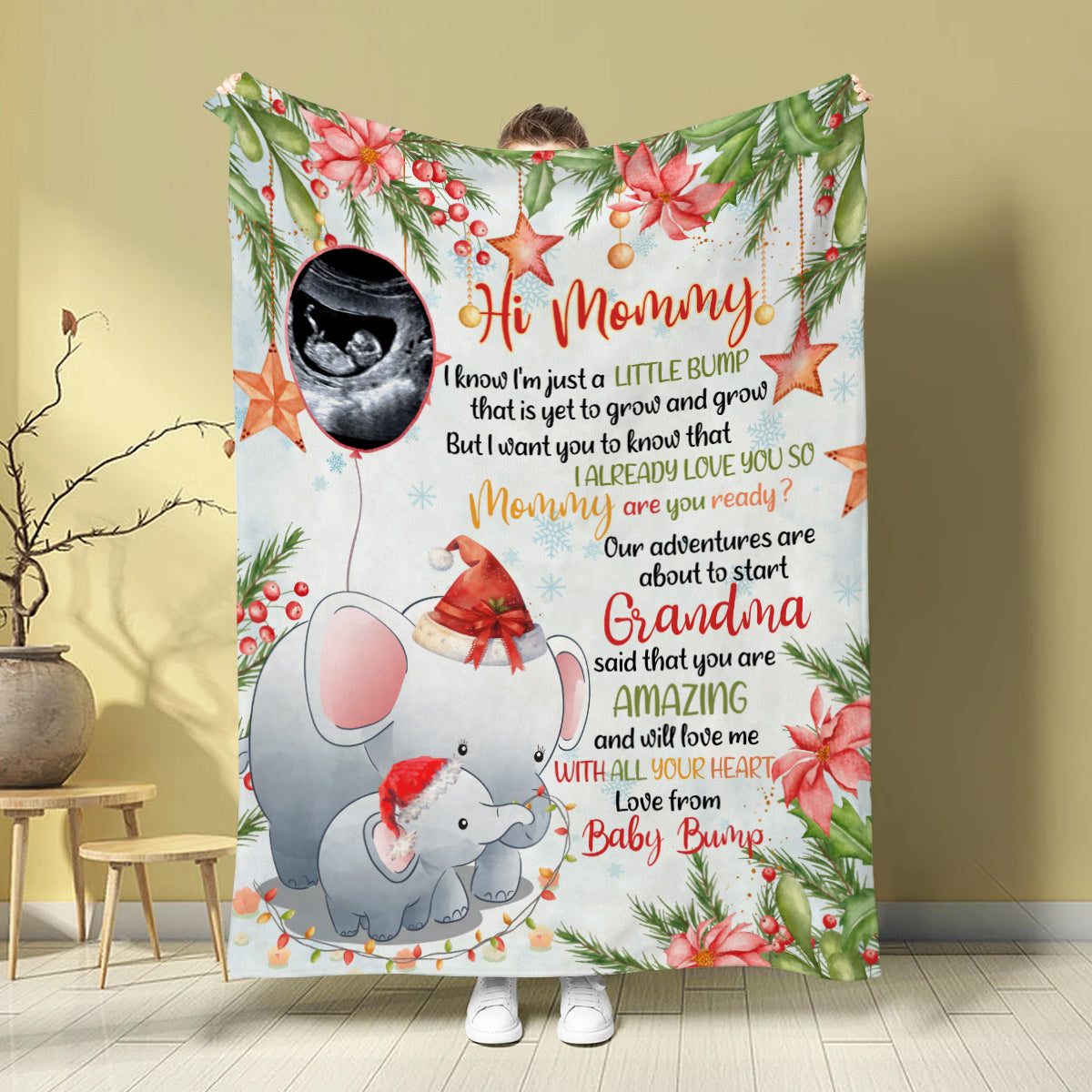 Elephant Pregnancy Announcement Baby Blanket, Ultrasound Baby Reveal Gifts For 1st Time Parents, Cozy Fleece Blanket For New Mom New Dad Keepsake, Expecting Mom Christmas Presents