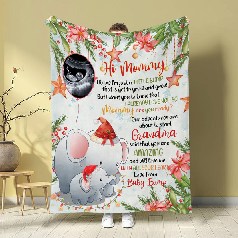Elephant Pregnancy Announcement Baby Blanket, Ultrasound Baby Reveal Gifts For 1st Time Parents, Cozy Fleece Blanket For New Mom New Dad Keepsake, Expecting Mom Christmas Presents