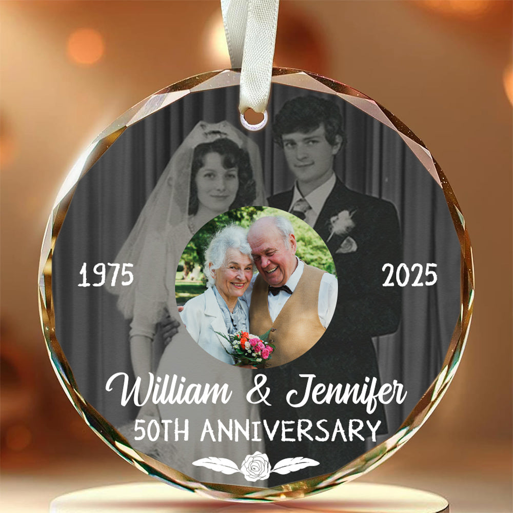 50th Anniversary Glass Ornament, Then And Now Wedding Photo Keepsake, 50 Year Love Decor, Growing Old Together, Gifts For Parents Family Him Her,  Gifts For Valentine