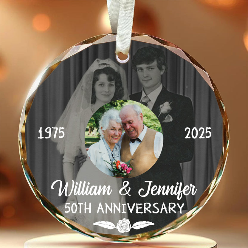 50th Anniversary Glass Ornament, Then And Now Wedding Photo Keepsake, 50 Year Love Decor, Growing Old Together, Gifts For Parents Family Him Her,  Gifts For Valentine