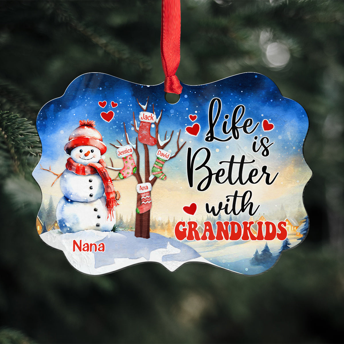 Gifts For Grandparents, Cute Stock Tree Life Is Awesome With Grandkids, Personalized Christmas Ornament, Gifts For Mimi From Grandkids, Xmas Tree Hanging Keepsake Medallion Aluminum