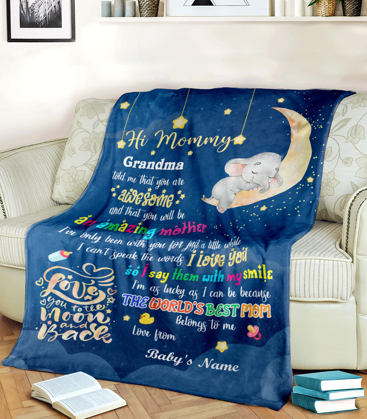 Personalized Blanket For 1St Time Mother From Baby Hi Mommy Grandma Told Me That 1St Mother's Day Cute Sleeping Elephant Custom Name First Time Mom Gifts Fleece Sherpa Blanket For Birthday