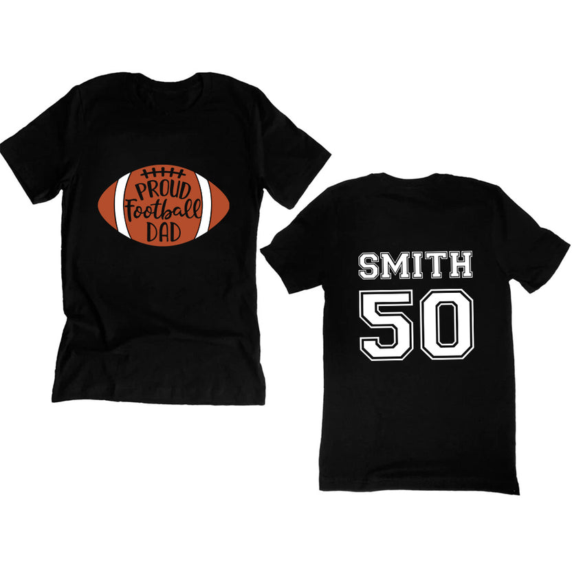 Personalized T-Shirt For Mom Dad From Son Boy Kids Football Gifts Ideas Proud Football Dad Cheer Football Family Member Custom Title And Number Short Sleeve Tops Tee Shirt For Birthday