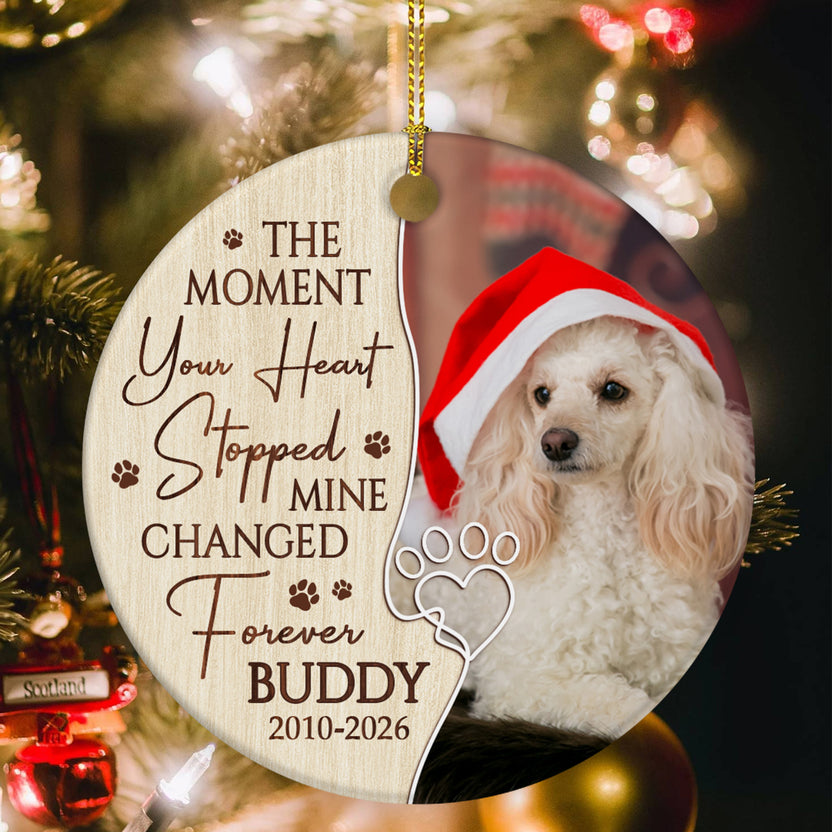 The Moment Your Heart Stopped Mine Changed Forever Vintage Heart With Pawprint, Dog Loss Remembrance Keepsake, Memorial Holiday, Tree Decor, Gifts For Loss Of Dog, Tree Decor