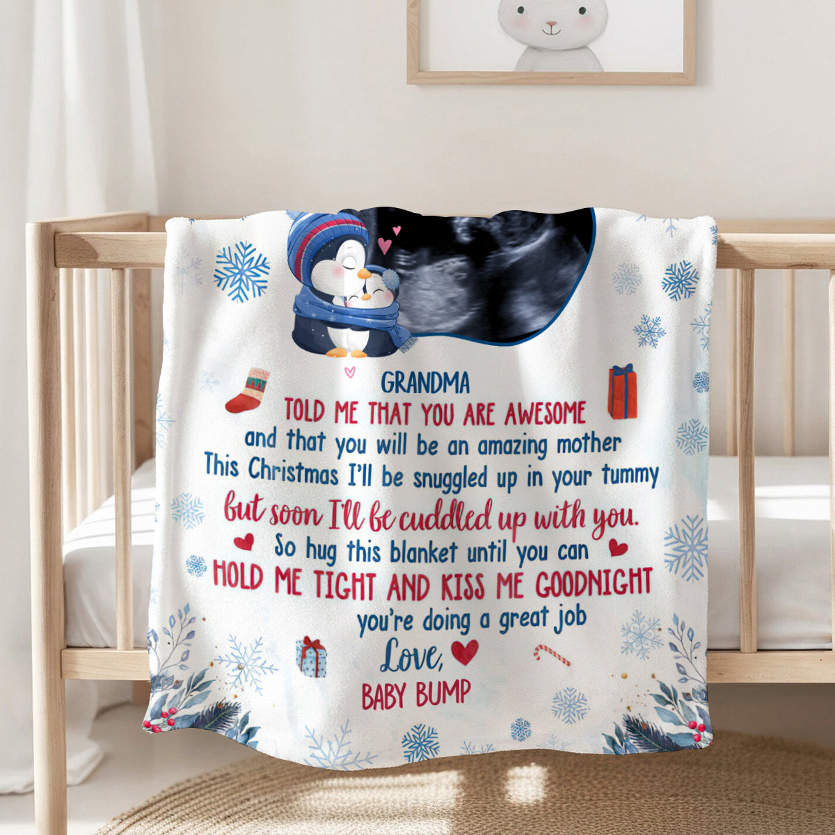 New Parents Gifts, Grandma Told Me That You Are Awesome Ultrasound Photo, Personalized Blanket, Gifts For Mommy Mom To Be, Fleece Sherpa, Expecting Mom Blanket, Gifts For Christmas