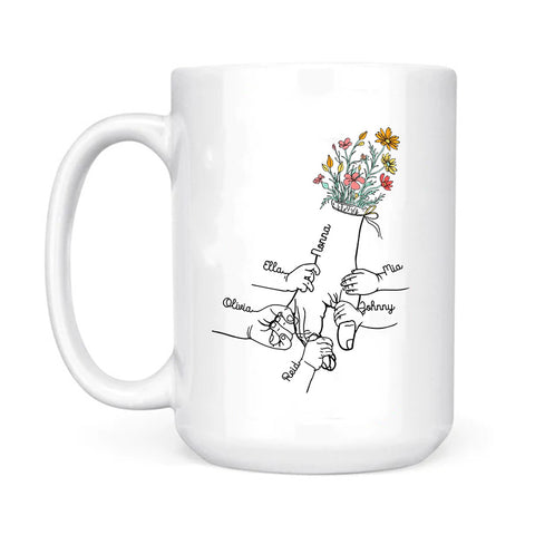 Grandma Gifts, Holding Mom's Hand Floral Mug Little Hands Kids Grandkids Holding Mom Nana Hand, Personalized Coffee Mug, Gifts For Nana From Grandson, 11 15oz, Gifts For Mother's Day