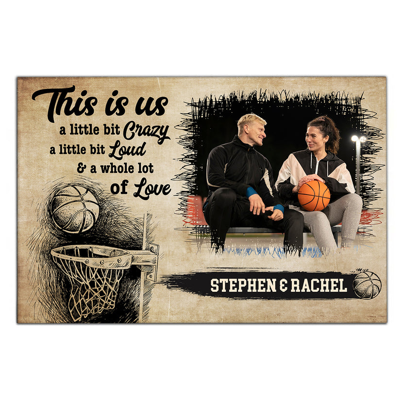 Personalized Name Couple Basketball Canvas Wall Art, A Little Bit Loud & A Whole Lot Of Love Quote Decor, Athletic Theme Print Canvas Wall Art, Gifts For Him Her Poster Prints Decor