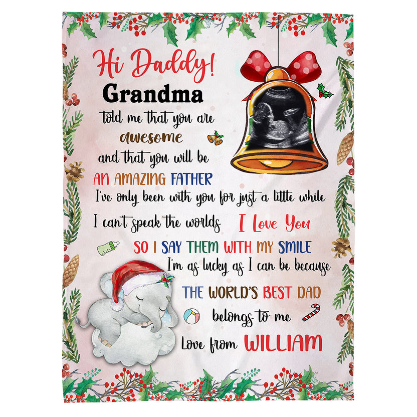 Unique Gifts For New Dad, Grandma Told Me That You Are Awesome Elephant And Sonogram Bell, Personalized Blanket, Gifts For 1st Time Dad, Fleece Sherpa, New Dad Blanket, Gifts For Xmas