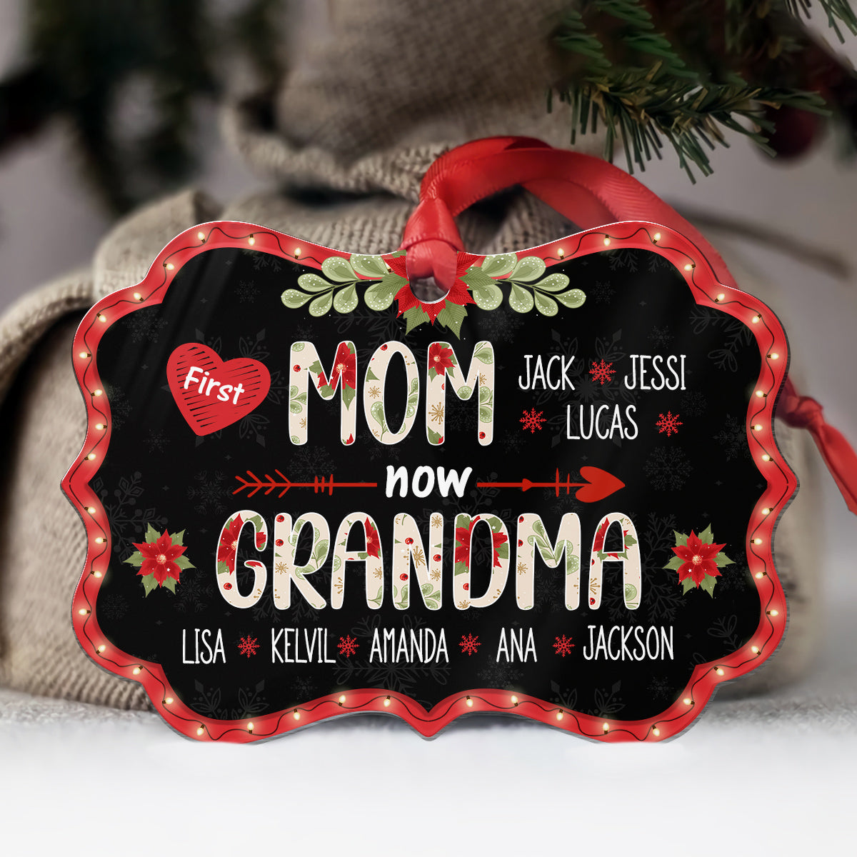 First Mom Now Grandma Ornament, Personalized Grandkids Names Christmas Gift, New Grandma Pregnancy Reveal Gift, Custom Holiday Keepsake