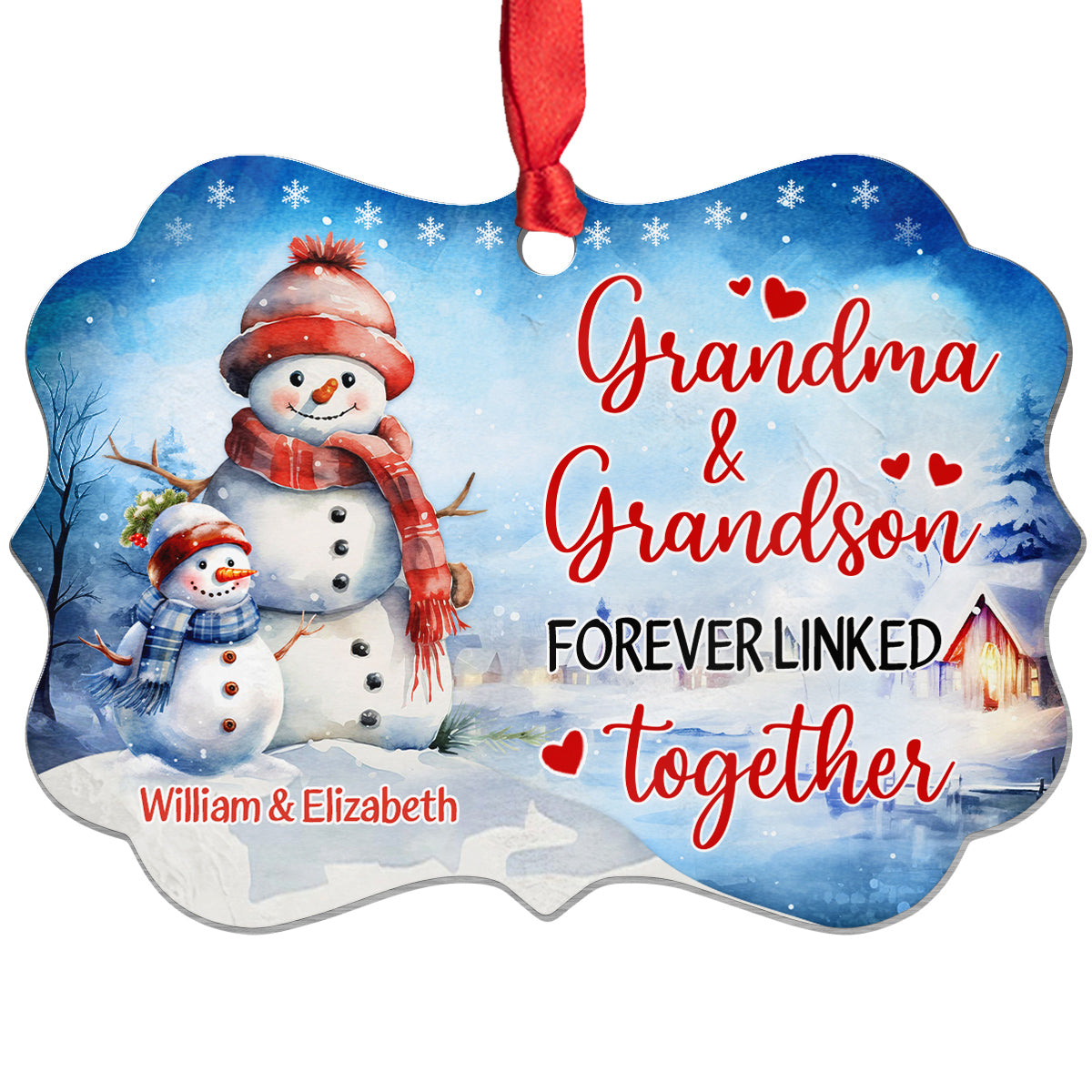 Grandma Gifts, Cute Xmas Winter Grandma & Grandson Forever Linked Together, Personalized Ornament, Gifts From Grandchildren