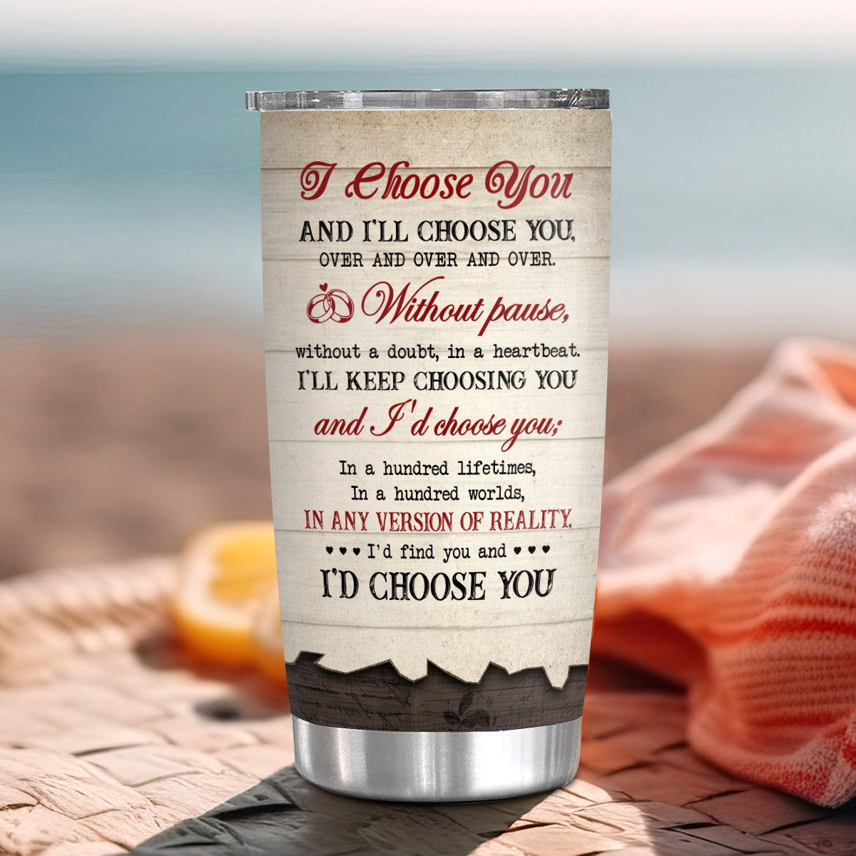 His And Hers Gifts, I'd Choose You Romantic Couple Flowers Heart Frame Wooden, Personalized Photo Tumbler, Gifts For Him Her From Darling, 20oz With Lid Travel Cup For Valentine