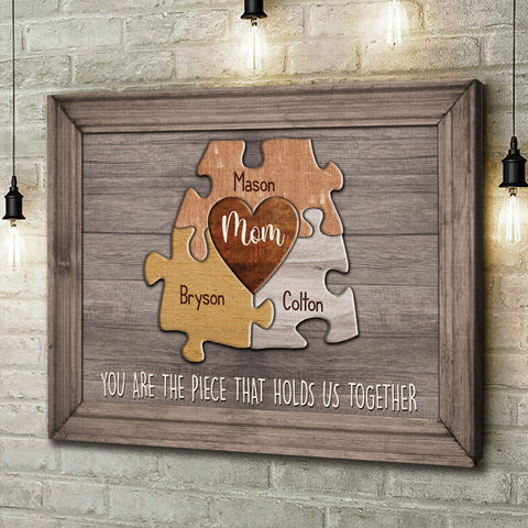 Personalized Canvas Wall Art For Mom Dad From Kids Puzzle Mom Canvas You Are The Piece That Holds Us Together Custom Multi Name Poster Prints Home Decor Family Gifts For Mom Dad