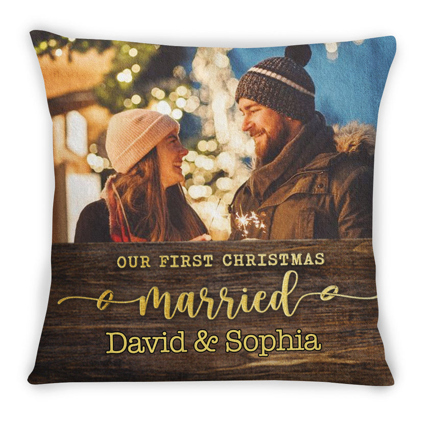 Gifts For Anniversary, Personalized Square Pillow, Our First Christmas Married Romantic, Gifts For Husband From Wife Lover, Sofa Couch Cushion, Gifts For Anniversary Christmas Xmas