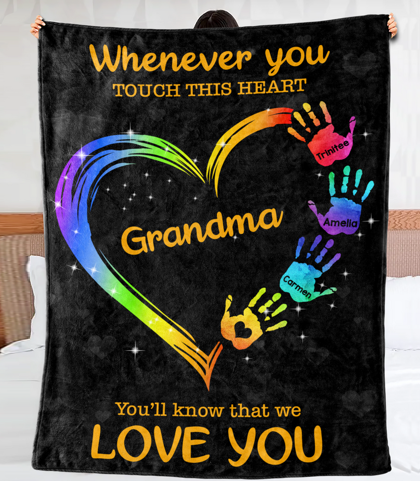 Personalized Blanket To My Mimi From Grandson Whenever You Touch This Heart You Will Know That I Love You Handprint Heart Snowflakes Gifts For Grandma Custom Grandkids Names For Christmas Xmas