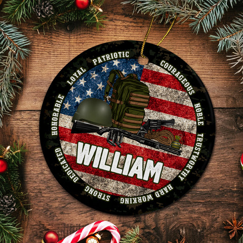 Personalized Veteran Ceramic Ornament, Custom Military Christmas Tree Plastic Ornament, Military Christmas Decor, Gift For Dad, Son, Husband