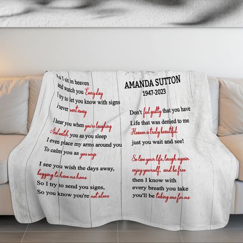 Sympathy Gifts, Memorial Blanket With Photo, Sympathy Memorial, Heaven Watching Over Family Verse, Heaven Message With Red Birds, Loss Of Mom Dad Blanket, Fleece Sherpa, Funeral Gifts