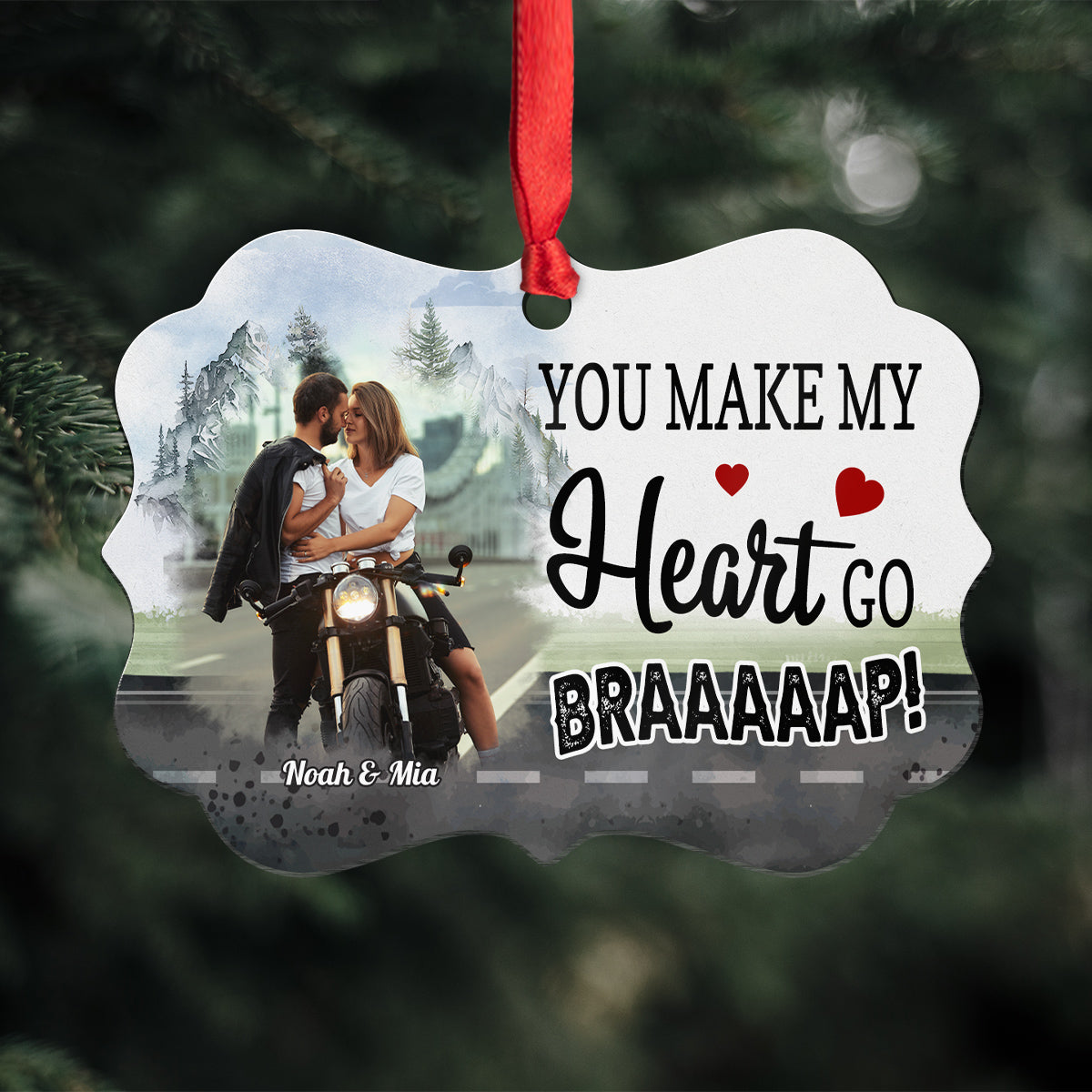 You Make My Heart Go Braaaap!, Motorcycle Couple Ornament, Romantic Biker Love Quote, Personalized Names, Adventure Love Decor Gifts For Him Her , Xmas Tree Decor, Gifts For Valentine