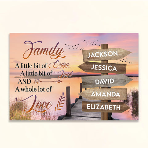 Family Gifts, Street Sign Multi Name Ocean Dock Quotes Family A Little Bit Of Crazy Canvas Wall Art Poster Prints Home Decor