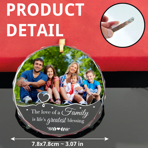 The Love Of A Family Is Life’S Blessing Ornament Personalized Glass Ornament Custom Photo Family Gifts Christmas Keepsake, Personalized Photo Christmas Idea Gifts For Mom Dad Parents