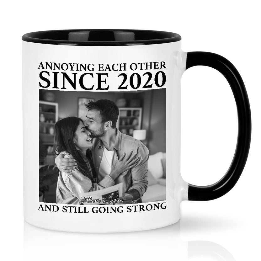 Annoying Each Other Since 2020” Couple Mug, Personalized Photo, Funny Anniversary, Custom Love Vintage Couple Picture Matching Coffee Mug, Gifts For Him Her Honey Wife Husband