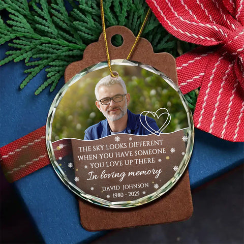 Sympathy Gifts, Memorial Ornament, The Sky Looks Different When You Have Someone You Love Up There Circle Glass Ornament For Loss Of Mom Dad, Xmas Tree Decoration, Funeral Gifts