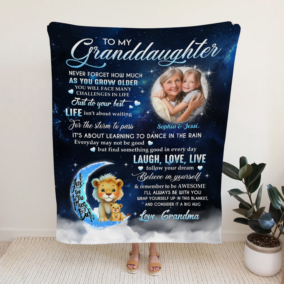 Granddaughter Gifts, Wrap Yourself Up In This Blanket Lions And Photo, Personalized Blanket, Gifts For Granddaughter From Grammy, Fleece Sherpa Blanket, Gifts For Christmas Birthday