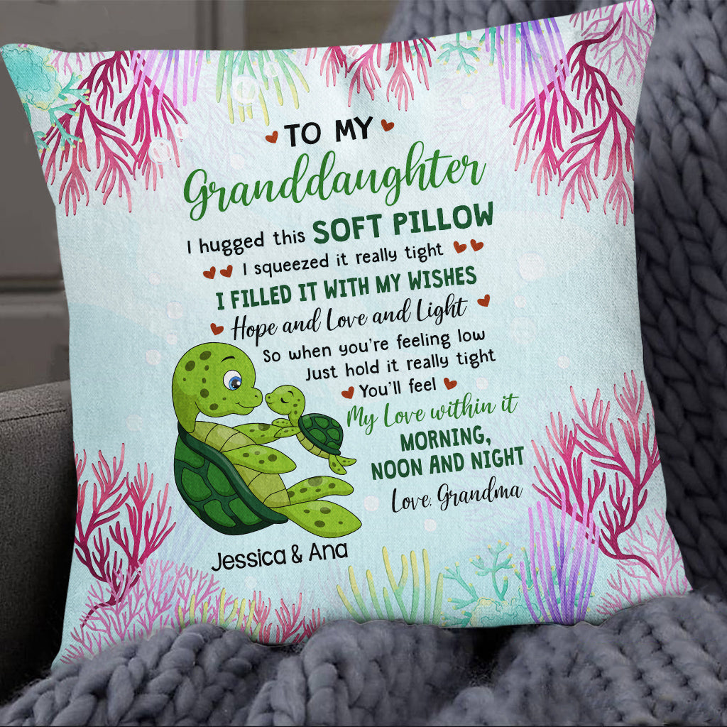 Personalized Square Pillow For Granddaughter From Grandma Gifts For Granddaughter I Hugged This Soft Pillow Sea Turtle Grandma Turtle Custom Name Double Sided Sofa Couch Cushion On Birthday